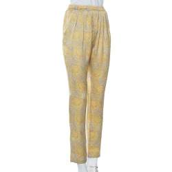 Pre Owned Stella McCartney Yellow Floral Printed Silk Tapered Pants S