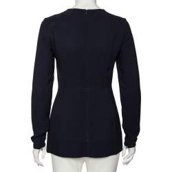 Stella McCartney Navy Blue Cady Long Sleeve Peplum Blouse S