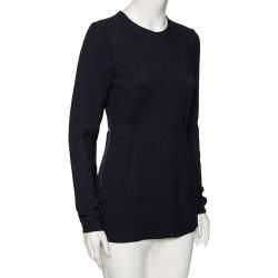 Stella McCartney Navy Blue Cady Long Sleeve Peplum Blouse S