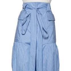 Pre Owned بنطلون بوبلين ستيلا ماكرتني حزام قطن مخطط أزرق مقاس كبير