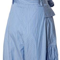 Pre Owned بنطلون بوبلين ستيلا ماكرتني حزام قطن مخطط أزرق مقاس كبير