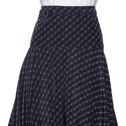 Pre Owned Stella McCartney Navy Blue Printed Silk Asymmetrical Midi Skirt M 
