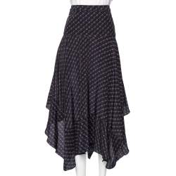 Pre Owned Stella McCartney Navy Blue Printed Silk Asymmetrical Midi Skirt M 