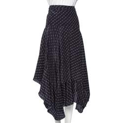 Pre Owned Stella McCartney Navy Blue Printed Silk Asymmetrical Midi Skirt M 