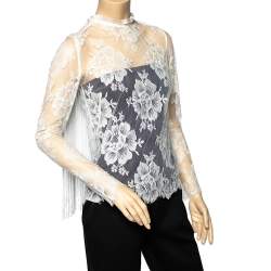 Stella McCartney White Lace Fringed Sheer Top S