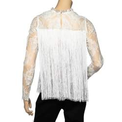 Stella McCartney White Lace Fringed Sheer Top S