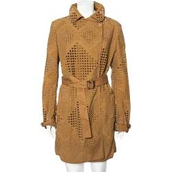 Stella McCartney Brown Eyelet Embroidered Cotton Belted Trench Coat M