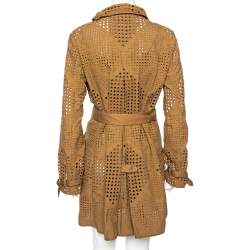 Pre Owned Stella McCartney Brown Eyelet Embroidered Cotton Belted Trench Coat M