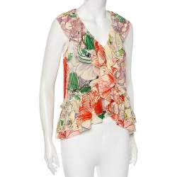 Pre Owned Stella McCartney Multicolored Floral Printed Silk Ruffled Sleeveless Top S