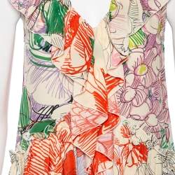 Pre Owned Stella McCartney Multicolored Floral Printed Silk Ruffled Sleeveless Top S