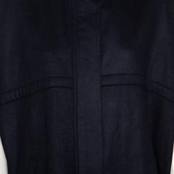 Pre Owned Stella McCartney Navy Blue Wool Logo Trim Detailed Zip Front Cape S