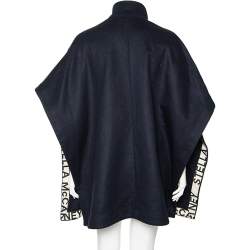 Pre Owned Stella McCartney Navy Blue Wool Logo Trim Detailed Zip Front Cape S
