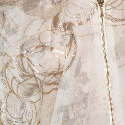 Pre Owned جاكت ستيلا ماكرتني منفوخ خفيف الوزن درابيه قطن مطبوع فويل ذهبي وكريمي مقاس صغير