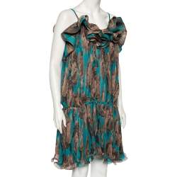 مملوكة مسبقًا Stella McCartney Blue & Brown Printed Ruffled Short Dress M
