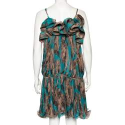 مملوكة مسبقًا Stella McCartney Blue & Brown Printed Ruffled Short Dress M