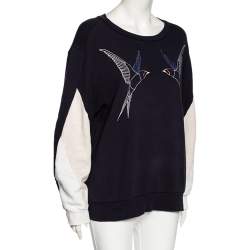 Pre Owned Stella McCartney Navy Blue Knit Embroidered Detailed Top M