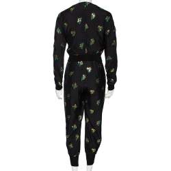 Pre Owned Stella McCartney Black Fil Coupe Rib Knit Trimmed Jacket & Pant Set XXS