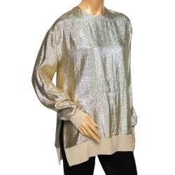Pre Owned Stella McCartney Metallic Silk & Wool Trimmed Top S
