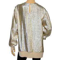 Pre Owned Stella McCartney Metallic Silk & Wool Trimmed Top S