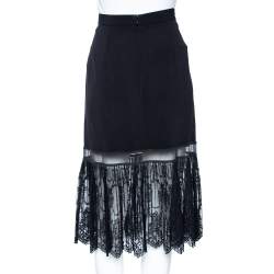 Pre Owned Stella McCartney Black Crepe & Lace Trimmed Skirt M