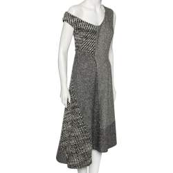 Pre Owned Stella McCartney Monochrome Patchwork Wool Knit Midi Dress M