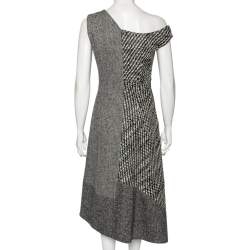 Pre Owned Stella McCartney Monochrome Patchwork Wool Knit Midi Dress M