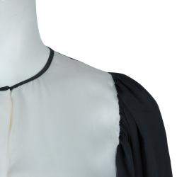 Pre Owned Stella McCartney Monochrome Gathered Sleeve Silk Blouse M