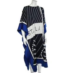 Pre Owned Stella McCartney Navy Blue Logo Intarsia Knit Long Poncho S