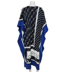 Pre Owned Stella McCartney Navy Blue Logo Intarsia Knit Long Poncho S