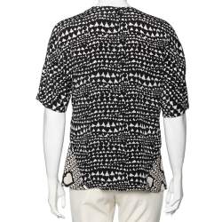 Stella McCartney Monochrome Heart Printed Silk Flounce Top M