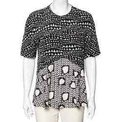 Stella McCartney Monochrome Heart Printed Silk Flounce Top M