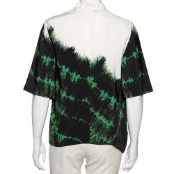 Stella McCartney Black Tie-Dye Printed Silk Asymmetrical Draped Blouse M 