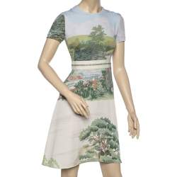 Pre Owned Stella McCartney Multicolor Printed Crepe Lurex Trim Midi Dress S