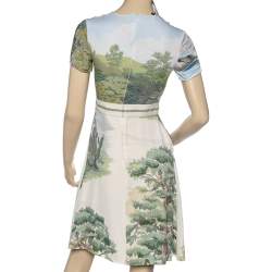 Pre Owned Stella McCartney Multicolor Printed Crepe Lurex Trim Midi Dress S