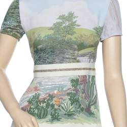 Pre Owned Stella McCartney Multicolor Printed Crepe Lurex Trim Midi Dress S