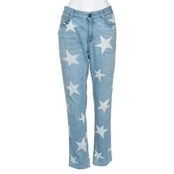 Pre Owned Stella McCartney Blue & Cream Star Print Denim Boyfriend Jeans M