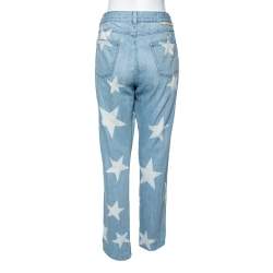 Pre Owned Stella McCartney Blue & Cream Star Print Denim Boyfriend Jeans M