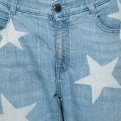 Pre Owned Stella McCartney Blue & Cream Star Print Denim Boyfriend Jeans M