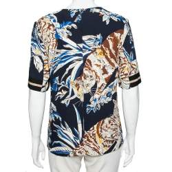Pre Owned Stella McCartney Navy Blue Stretch Crepe Cat Print Blouse S