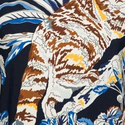 Pre Owned Stella McCartney Navy Blue Stretch Crepe Cat Print Blouse S