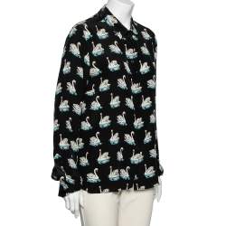 Pre Owned Stella McCartney Black Swan Printed Silk Button Front Shirt L