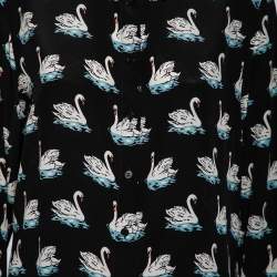 Pre Owned Stella McCartney Black Swan Printed Silk Button Front Shirt L