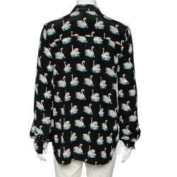 Pre Owned Stella McCartney Black Swan Printed Silk Button Front Shirt L