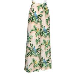 Pre Owned Stella McCartney Multicolor Parrot Printed Silk Wide Leg Pants L