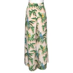 Pre Owned Stella McCartney Multicolor Parrot Printed Silk Wide Leg Pants L