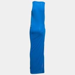 Pre Owned Stella McCartney Blue Jersey Draped Front Maxi Dress S