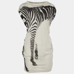 Pre Owned Stella McCartney Ivory Zebra Print Cotton Round Neck Top S