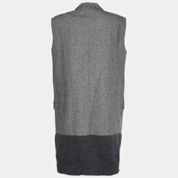 Pre Owned Stella McCartney Grey Patterned Wool Button Front Sleeveless Jacket S