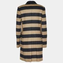 Pre Owned Stella McCartney Brown & Black Striped Wool Double Breasted Coat S