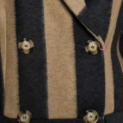 Pre Owned Stella McCartney Brown & Black Striped Wool Double Breasted Coat S